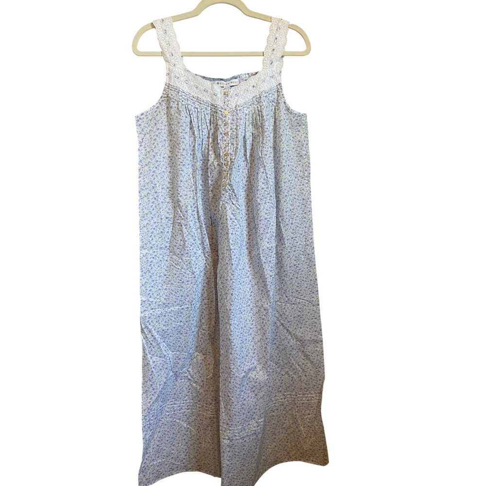 Eileen West Lilac Floral Cotton Nightgown Lace Trim Small NEW